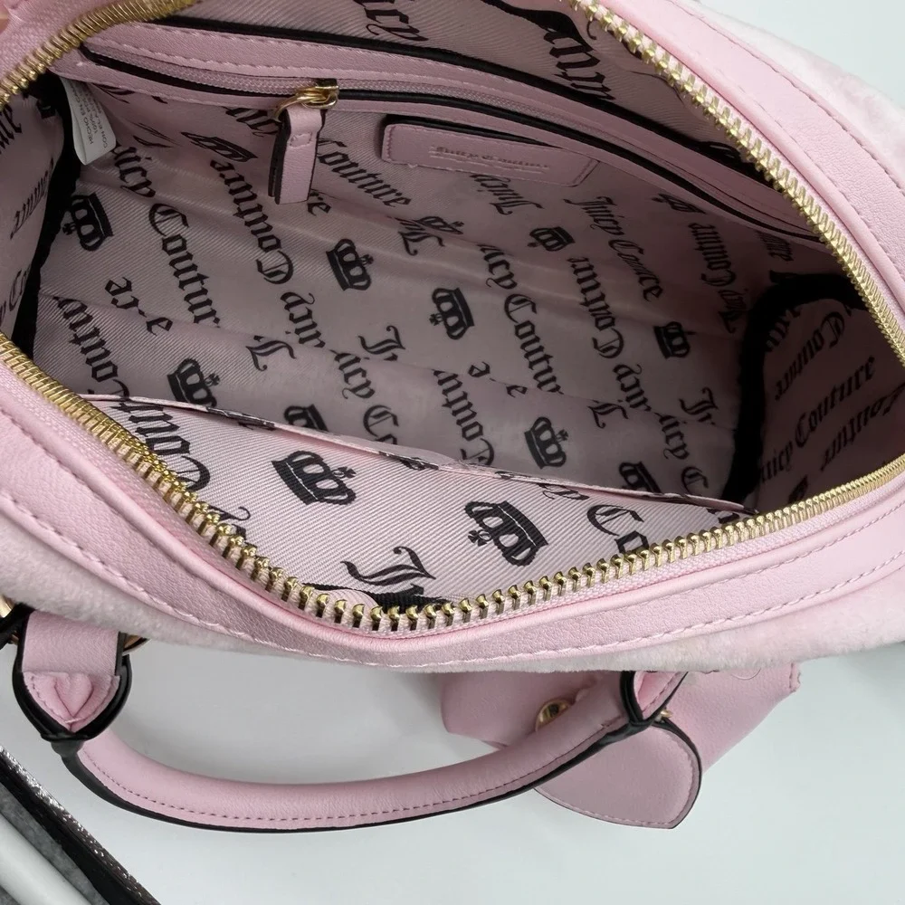 NWT Juicy Couture Queen Couture Velour Satchel Bag Charm Y2K Light Pink